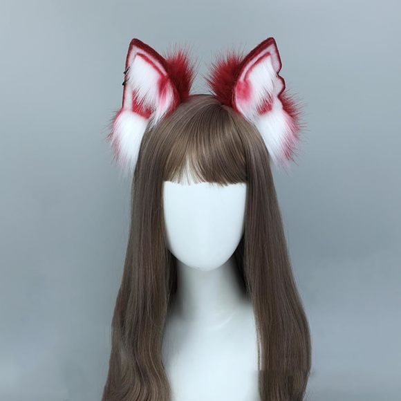 Brand Wine Red Furry Ears Headband With Tail Animals Ears Tail For Cosplay🐦 - Picture 2 of 8